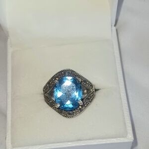 Elegant Silver Blue Gemstone Ring